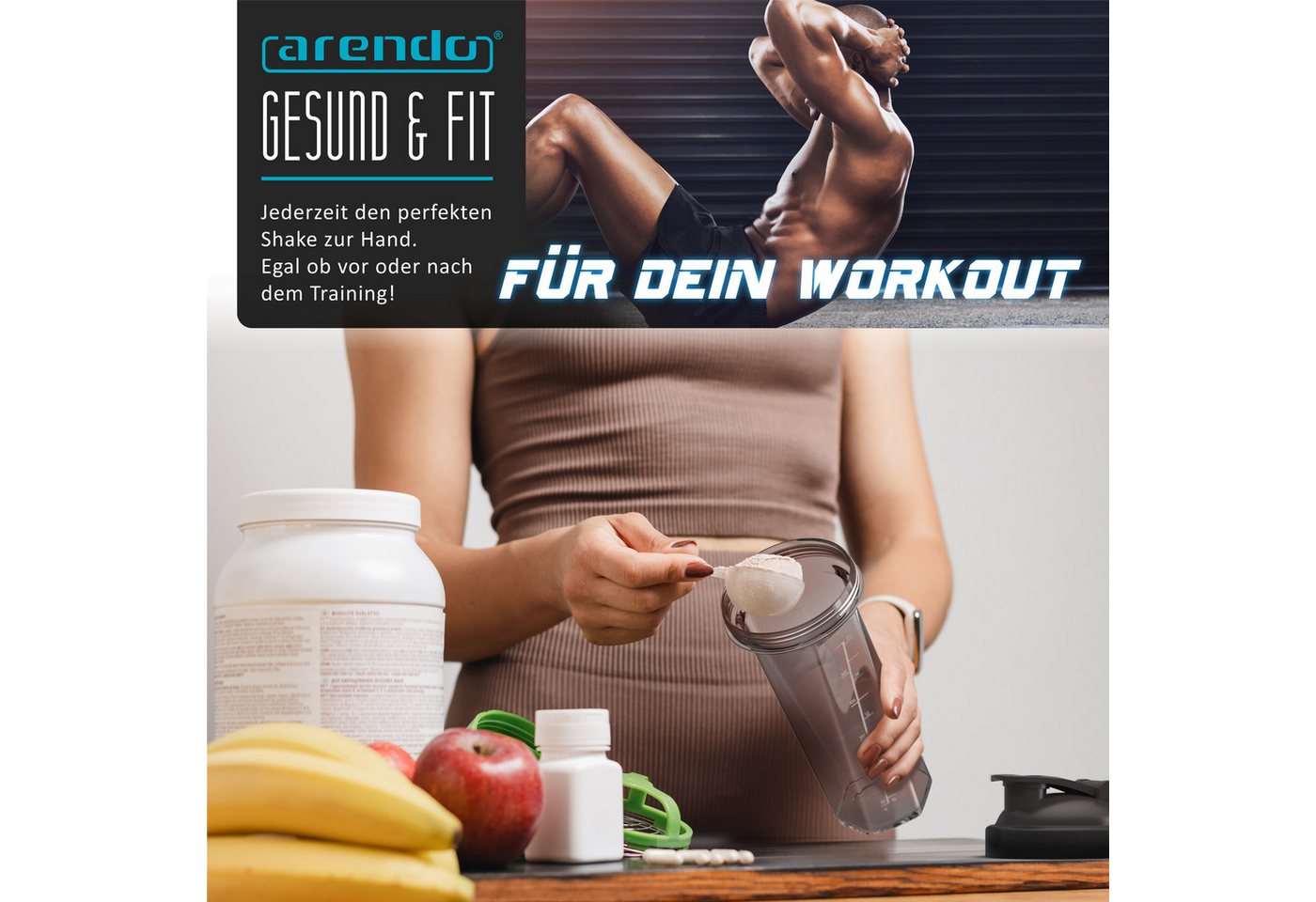 Arendo Protein Shaker Eiweißshaker 700 ml, BPA Frei, verschließbar, spülmaschinengeeignet, Kunststoff, (1-tlg., Shaker inkl. Mixball), Eiweiß Mixbecher mit Mixb – Bild 5 von 5