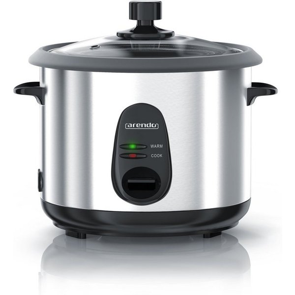 Arendo Reiskocher 1,5 L mit Warmhalte- & Dampfgarfunktion, Alu gebürstet, 500 W, Reiskocher mit automatischer Koch und Wärm Funktion EDO 1,5 Liter