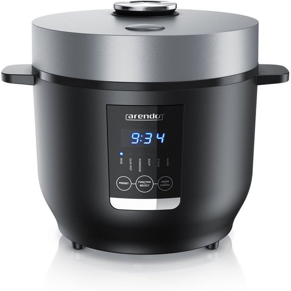 Arendo Reiskocher Digitaler Dampfgarer, Kochprogramme, Timer, Warmhaltefunktion, Display, 350 W, 2 l, antihaftbeschichteter Gartopf, Reislöffel & Messbecher
