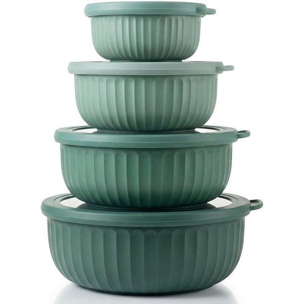 Arendo Salatschüssel 4er Schüssel Set mit Deckel, 0,38 bis 2,4 Liter, Rührschüssel, Kunststoff, (Set, 4-tlg), auslaufsicher, stapelbar, Spülmaschinen & Mikrowel