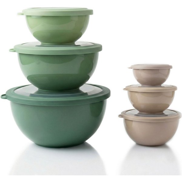 Arendo Salatschüssel 6er Schüssel Set mit Deckel, 0,26 bis 5 Liter, Rührschüssel, Kunststoff, (Set, 6-tlg), auslaufsicher, stapelbar, Spülmaschinen & Mikrowelle