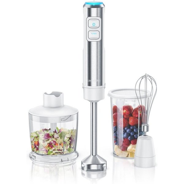 Arendo Stabmixer Edelstahl Pürierstab Set mit Zerkleinerer & Messbecher, Handmixer, 1200 W, mit Schneebesen, 2 Geschwindigkeitsstufen, 4-Klingen, DC Motor