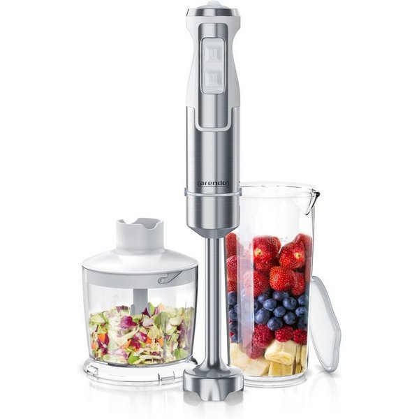 Arendo Stabmixer Edelstahl Pürierstab Set mit Zerkleinerer und Messbecher, Handmixer, 1000 W, 2 Geschwindigkeitsstufen, 4-Klingen, einfache Reinigung, DC Motor