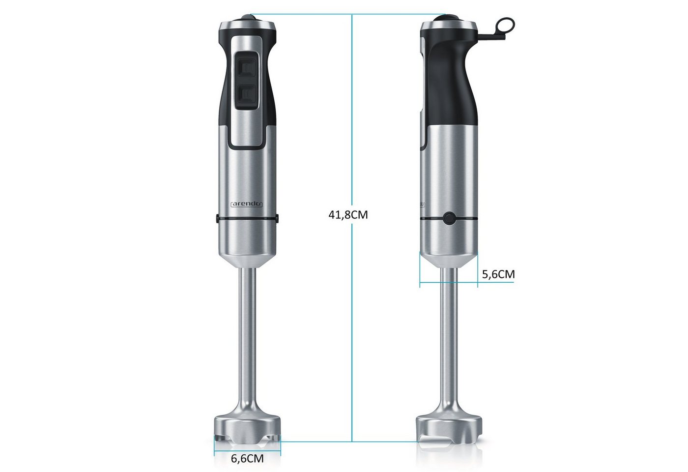 Arendo Stabmixer Pürierstab, Edelstahl, Handmixer, stufenlose Regelung, silber, 1000 W, Turbotaste, Abnehmbarer Mixfuß, 4-flügeliges Edelstahlmesser – Bild 5 von 5
