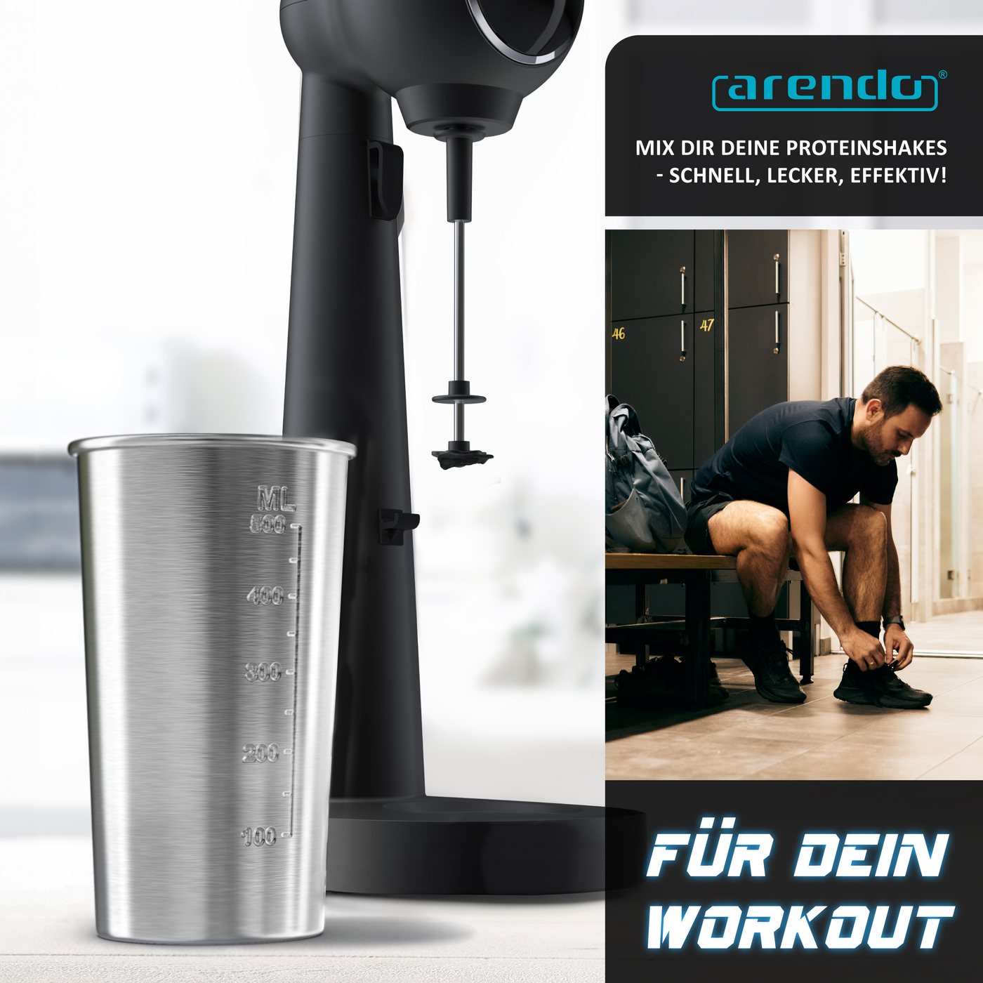 Arendo Standmixer 22.000 U/min, 100 W, 2 Stufen, Edelstahlbecher 500 ml, Smoothie Maker, 100 W, Blender, Doppelrührstab, Sicherheitsschalter, Anti-Rutsch-Füße – Bild 4 von 5