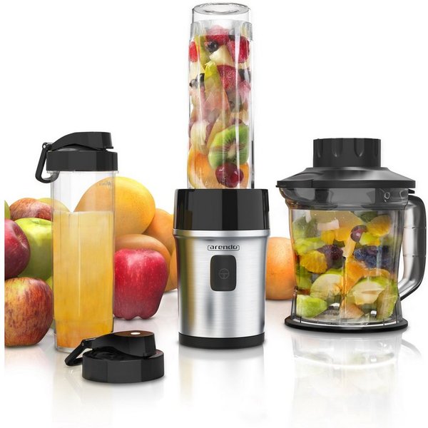 Arendo Standmixer Edelstahl Mixer & Zerkleinerer 1,2L 2IN1 inkl. 2x Mixbehälter je 0,57L, 700 W, Blender, Mix & Go Smoothie / Shake Mixer, Edelstahlmesser