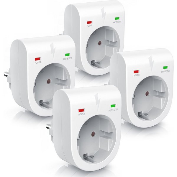 Arendo Steckdose Schuko Überspannungsschutzadapter, LED, Kindersicherung, 3500W, 4-St., IP20, integrierter Berührungsschutz, belastbar bis 16 A, LED-Anzeige