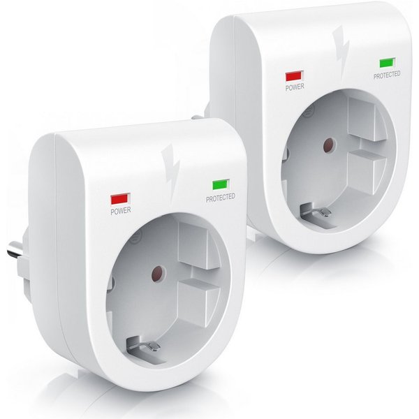Arendo Steckdose Schuko Überspannungsschutzadapter, LED, Kindersicherung, 3500W, 2-St., IP20, integrierter Berührungsschutz, belastbar bis 16 A, LED-Anzeige