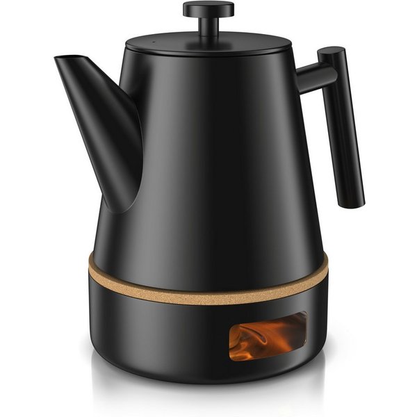 Arendo Teekanne Edelstahl, Isolierkanne, Siebeinsatz, 1000 ml, mit Griff aus Metall, 1 l, (Set, 3-St., Stövchen, Teesieb), Doppelwandige Thermo Isolierung, Kann