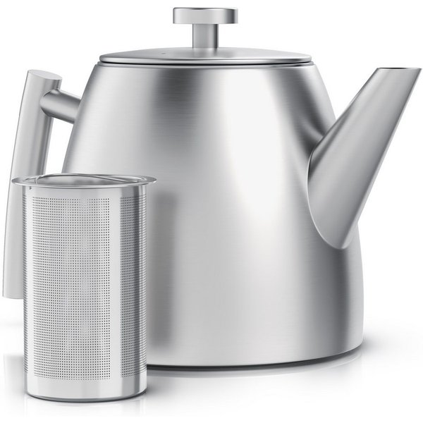 Arendo Teekanne Edelstahl, Siebeinsatz, 1000 ml, mit Griff aus Metall, Isolierkanne, 1 l, (Set, 2-St), Doppelwandige Thermo Isolierung, Kanne mit Teesieb für lo