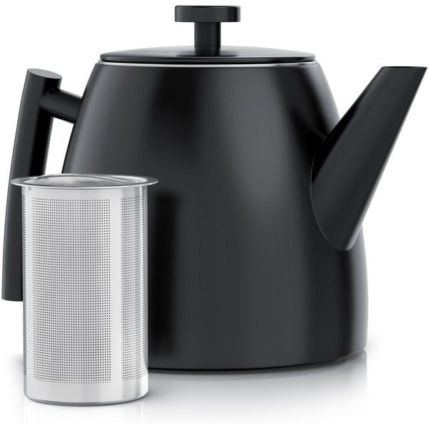 Arendo Teekanne mit Griff aus Metall, Edelstahl Isolierkanne mit Siebeinsatz, 1000 ml, 1 l, (Set, 2-St), Doppelwandige Thermo Isolierung, Kanne mit Teesieb für 