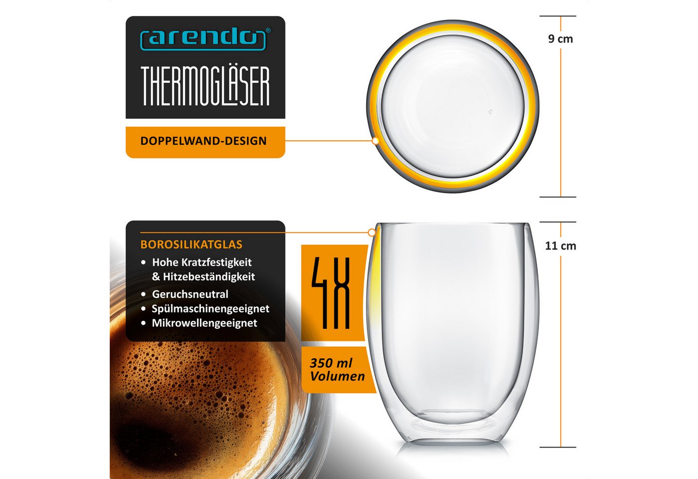 Arendo Teekanne Stövchen 1,5L Sieb + 4 Thermogläser 350ml, 1,5 l, (Set, 1-St., Rechaud, Glaskanne, Teesieb), Borosilikatglas, Tischkocher, Edelstahlsieb, hitzeb – Bild 5 von 5