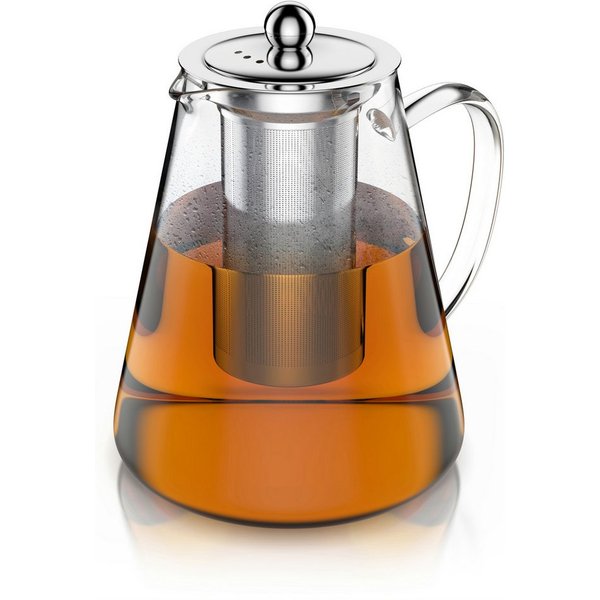 Arendo Teekanne Teebereiter aus Borosilikatglas mit Teefilter & Teesieb für losen Tee, 1,2 l, (Set, 1-St., Glas Kanne, Edelstahlfilter), Mit Siebeinsatz aus Ede