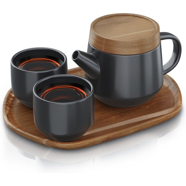 Arendo Teeservice Keramik Teekannen Set 0,6 L, modernes japanisches Design mit Teesieb (5-tlg), 2 Personen, Porzellan / Keramik, Porzellan, Teekanne mit Deckel 