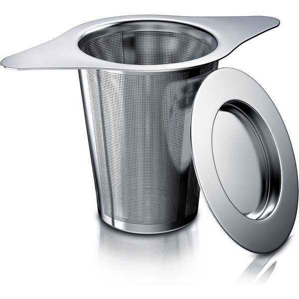 Arendo Teesieb aus Edelstahl, Doppelgriff & Multifunktionsdeckel, für Kannen & Tassen, Edelstahl 304, (1-St), Teefilter, Kräutersieb für Tee, Gewürze, Kräuter, 