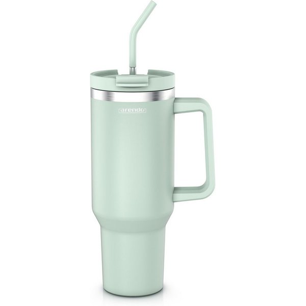 Arendo Thermobecher Thermal Mug 1200 ml, Becher mit Deckel, Henkel und Strohhalm, Tumbler, 1-tlg., Edelstahl, kohlensäuregeeignet, auslaufsicher, doppelwandig, 