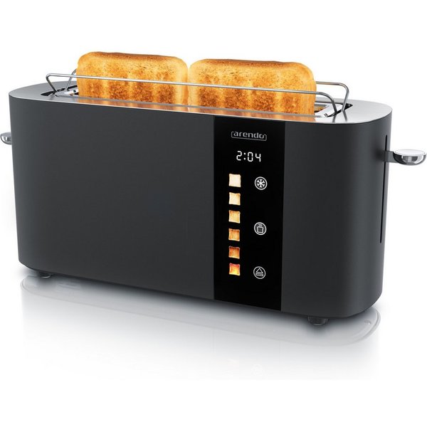 Arendo Toaster 2-Scheiben Edelstahl Langschlitz, Touch, Restzeit Bräunungsgradanzeige, 1 langer Schlitz, für 2 Scheiben, 1000 W, Brötchenaufsatz, Wärmeisoliert,