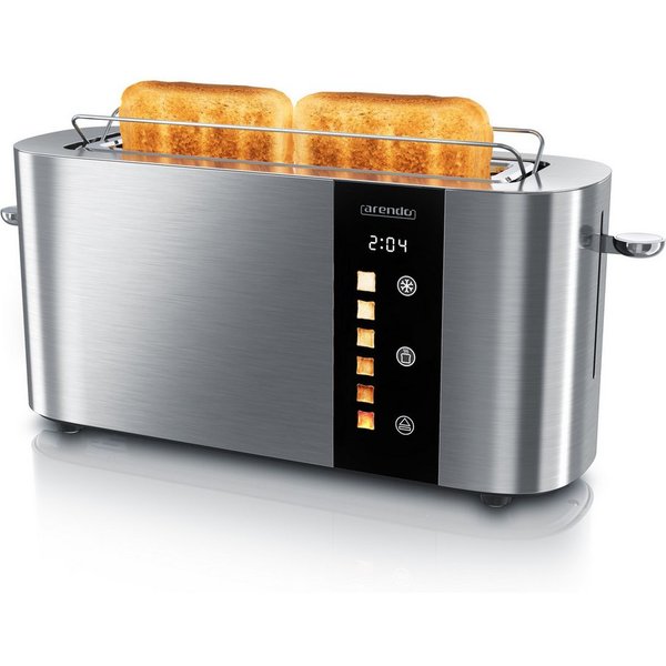 Arendo Toaster 2-Scheiben Edelstahl Langschlitz, Touch, Restzeit Bräunungsgradanzeige, 1 langer Schlitz, für 2 Scheiben, 1000 W, Brötchenaufsatz, Wärmeisoliert,