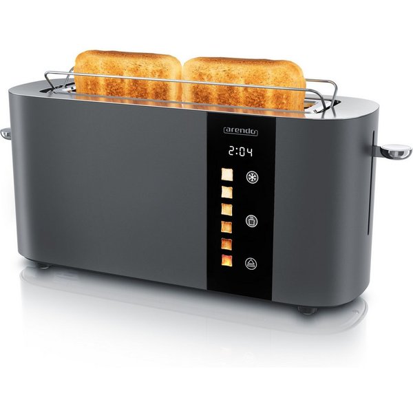 Arendo Toaster 2-Scheiben Edelstahl Langschlitz, Touch, Restzeit Bräunungsgradanzeige, 1 langer Schlitz, für 2 Scheiben, 1000 W, Brötchenaufsatz, Wärmeisoliert,