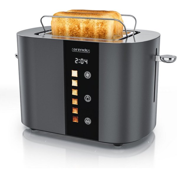 Arendo Toaster 2-Scheiben Kurzschlitz Edelstahl, Touch, Restzeit Bräunungsgradanzeige, 2 Schlitze, für 2 Scheiben, 800 W, Brötchenaufsatz, Wärmeisoliert, Toast-