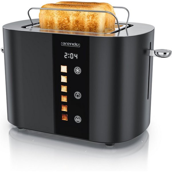Arendo Toaster 2-Scheiben Kurzschlitz Edelstahl, Touch, Restzeit Bräunungsgradanzeige, 2 Schlitze, für 2 Scheiben, 800 W, Brötchenaufsatz, Wärmeisoliert, Toast-