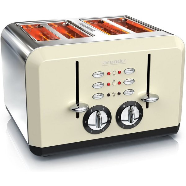 Arendo Toaster 4-Scheiben, Edelstahl Automatik, Wärmeisolierendes Doppelwandgehäuse, 4 kurze Schlitze, für 4 Scheiben, 1630 W, Retro, Bräunungsgrad 1-6, Aufwärm