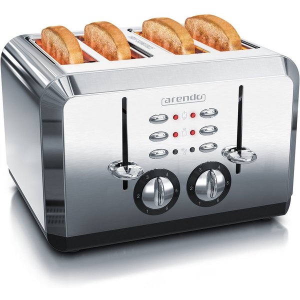 Arendo Toaster 4-Scheiben, Automatik, Edelstahl, Wärmeisolierendes Doppelwandgehäuse, 4 kurze Schlitze, für 4 Scheiben, 1630 W, Retro, Bräunungsgrad 1-6, Aufwär