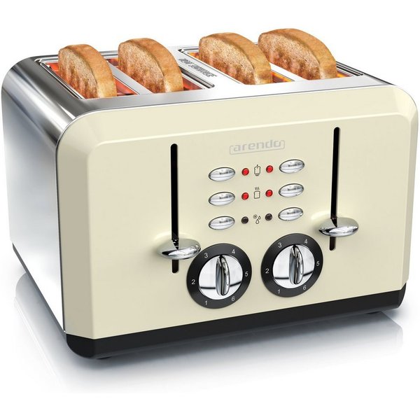Arendo Toaster 4-Scheiben, Automatik, Edelstahl, Wärmeisolierendes Doppelwandgehäuse, 4 kurze Schlitze, für 4 Scheiben, 1630 W, Retro, Bräunungsgrad 1-6, Aufwär