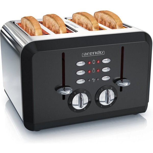 Arendo Toaster 4-Scheiben, Automatik, Edelstahl, Wärmeisolierendes Doppelwandgehäuse, 4 kurze Schlitze, für 4 Scheiben, 1630 W, Retro, Bräunungsgrad 1-6, Aufwär