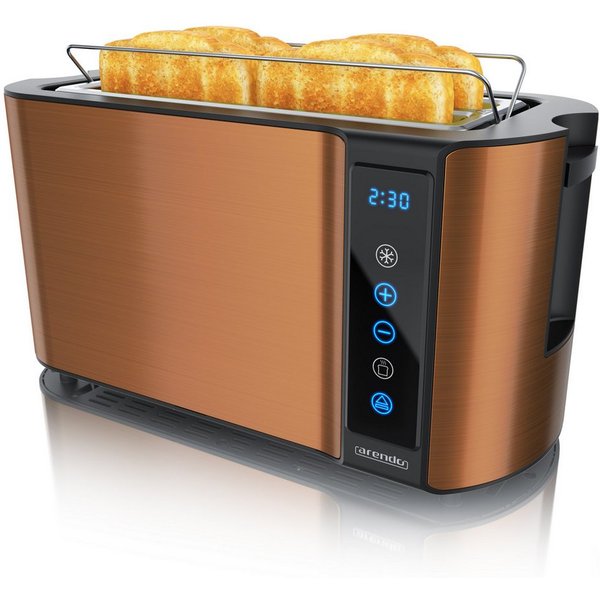 Arendo Toaster 4-Scheiben, Wärmeisoliertes Doppelwandgehäuse, Display Restzeitanzeige, 2 lange Schlitze, für 4 Scheiben, 1500 W, Langschlitz, Brötchenaufsatz, B