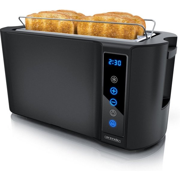 Arendo Toaster 4-Scheiben, Wärmeisoliertes Doppelwandgehäuse, Display Restzeitanzeige, 2 lange Schlitze, für 4 Scheiben, 1500 W, Langschlitz, Brötchenaufsatz, B