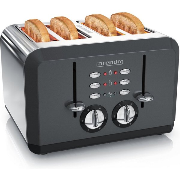 Arendo Toaster 4-Scheiben, Automatik, Edelstahl, Wärmeisolierendes Doppelwandgehäuse, 4 kurze Schlitze, für 4 Scheiben, 1630 W, Retro, Bräunungsgrad 1-6, Aufwär