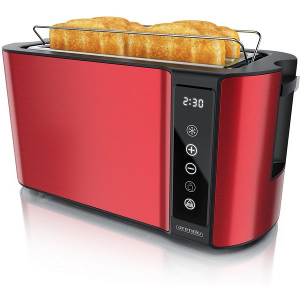 Arendo Toaster 4-Scheiben, Wärmeisoliertes Doppelwandgehäuse, Display Restzeitanzeige, 2 lange Schlitze, für 4 Scheiben, 1500 W, Langschlitz, Brötchenaufsatz, B