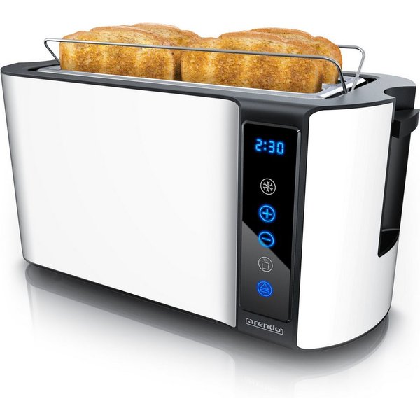 Arendo Toaster 4-Scheiben, Wärmeisoliertes Doppelwandgehäuse, Display Restzeitanzeige, 2 lange Schlitze, für 4 Scheiben, 1500 W, Langschlitz, Brötchenaufsatz, B