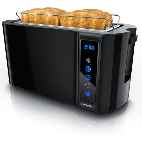 Arendo Toaster 4-Scheiben, Wärmeisoliertes Doppelwandgehäuse, Display Restzeitanzeige, 2 lange Schlitze, für 4 Scheiben, 1500 W, Langschlitz, Brötchenaufsatz, B