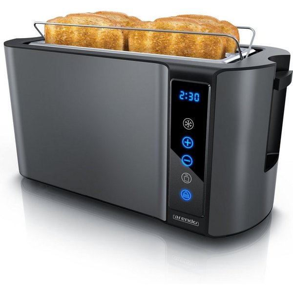 Arendo Toaster 4-Scheiben, Wärmeisoliertes Doppelwandgehäuse, Display Restzeitanzeige, 2 lange Schlitze, für 4 Scheiben, 1500 W, Langschlitz, Brötchenaufsatz, B