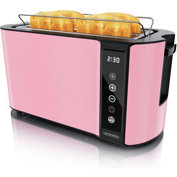 Arendo Toaster 4-Scheiben, Wärmeisoliertes Doppelwandgehäuse, Display Restzeitanzeige, 2 lange Schlitze, für 4 Scheiben, 1500 W, Langschlitz, Brötchenaufsatz, B