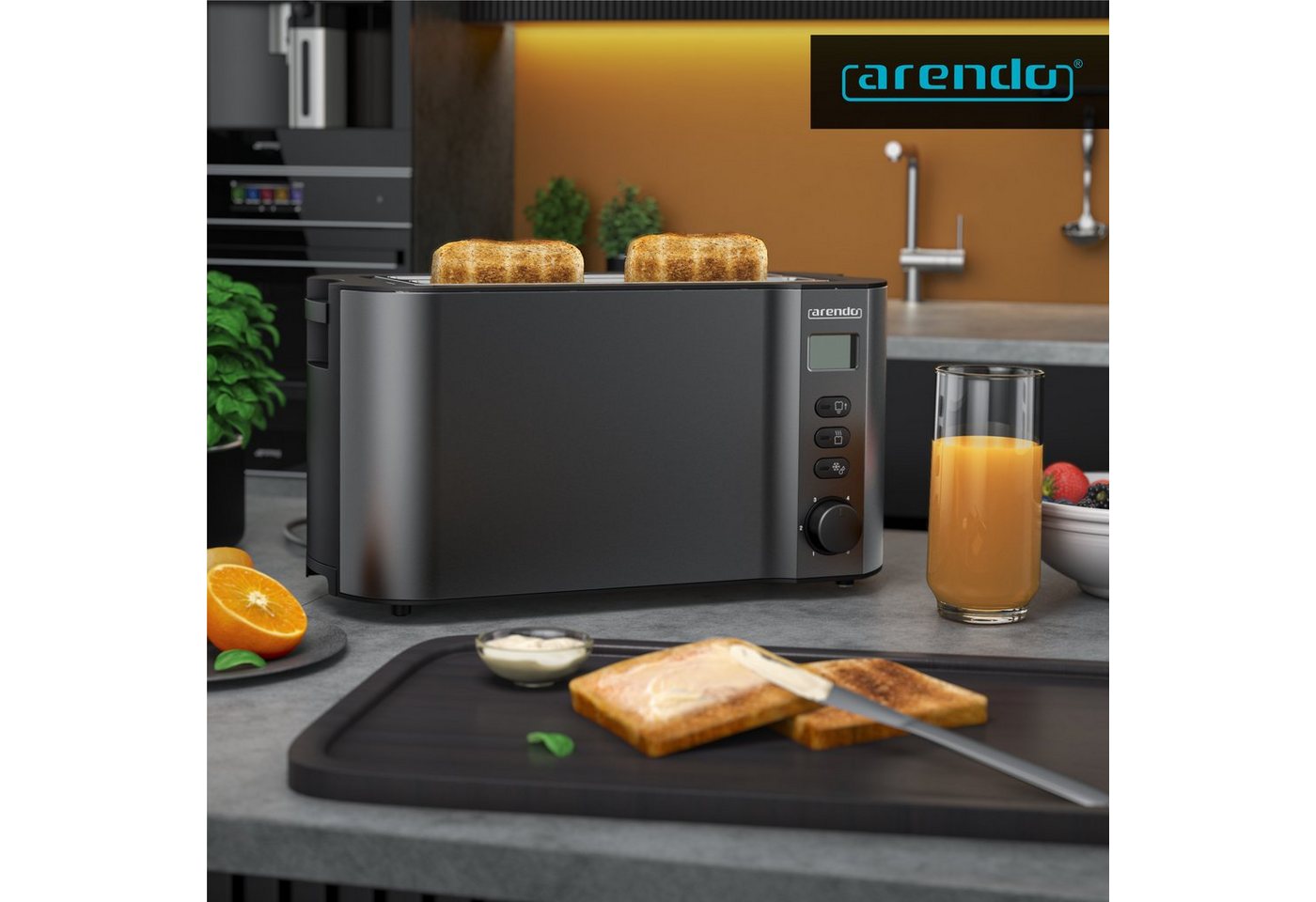 Arendo Toaster Display mit Restzeitanzeige, Edelstahl, Langschlitz, Krümelschublade, 2 lange Schlitze, für 4 Scheiben, 1500 W, Defrost Funktion, Wärmeisolierend – Bild 5 von 5