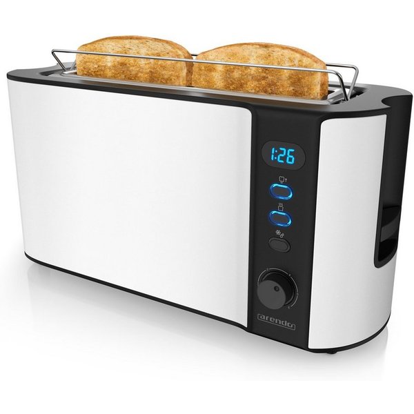 Arendo Toaster Display mit Restzeitanzeige, Edelstahl, Langschlitz, Brötchenaufsatz, 1 langer Schlitz, für 2 Scheiben, 1000 W, Defrost Funktion, Wärmeisolierend