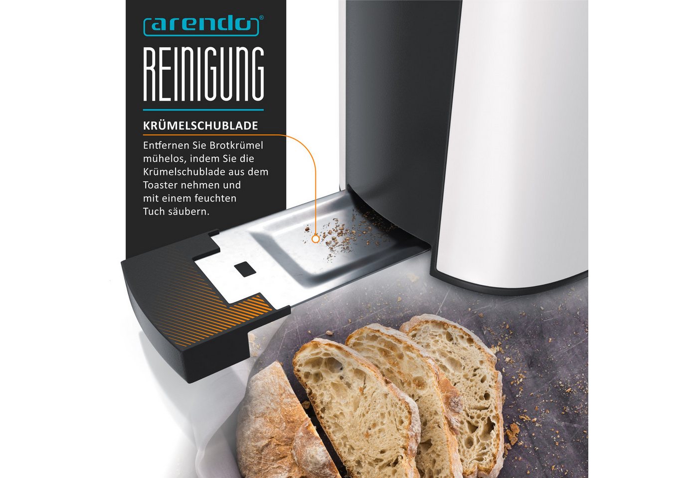 Arendo Toaster Display mit Restzeitanzeige, Edelstahl, Langschlitz, Brötchenaufsatz, 1 langer Schlitz, für 2 Scheiben, 1000 W, Defrost Funktion, Wärmeisolierend – Bild 5 von 5