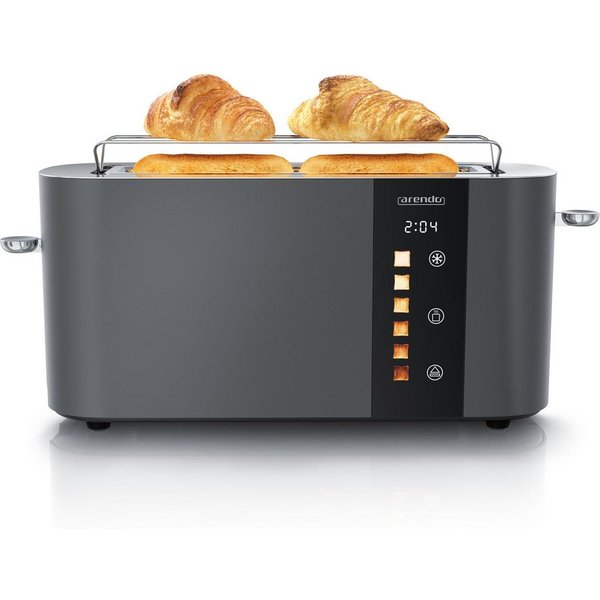 Arendo Toaster Edelstahl, Langschlitz, Touch Display, Restzeit & Bräunungsgradanzeige, 1 langer Schlitz, für 2 Scheiben, 1000 W, Brötchenaufsatz, Wärmeisoliert,
