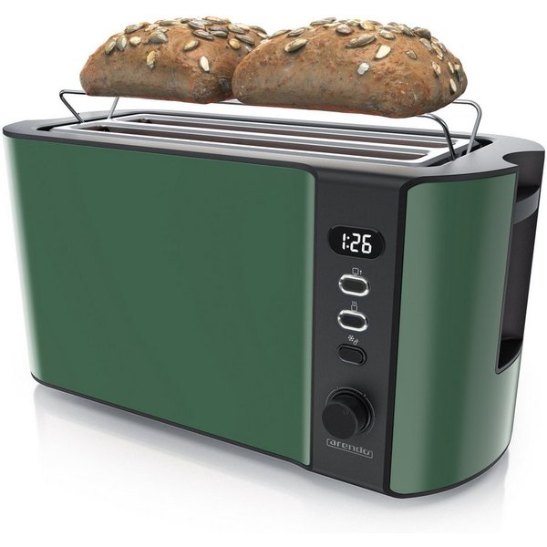Arendo Toaster Edelstahl, Langschlitz, Display mit Restzeitanzeige, Krümelschublade, 2 lange Schlitze, für 4 Scheiben, 1500 W, Defrost Funktion, Wärmeisolierend