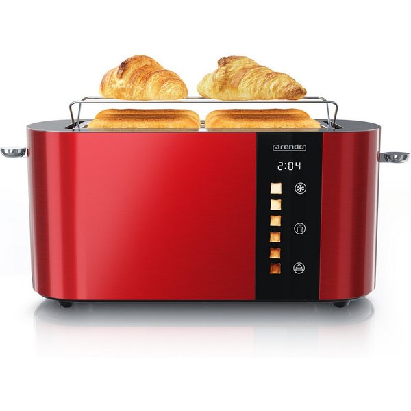 Arendo Toaster Edelstahl, Langschlitz, Touch Display, Restzeit & Bräunungsgradanzeige, 2 lange Schlitze, für 4 Scheiben, 1500 W, Brötchenaufsatz, Wärmeisoliert,
