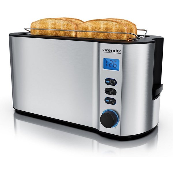 Arendo Toaster Edelstahl, Langschlitz, Display mit Restzeitanzeige, Krümelschublade, 2 lange Schlitze, für 4 Scheiben, 1500 W, Defrost Funktion, Wärmeisolierend
