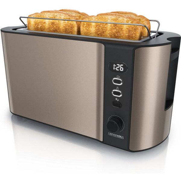 Arendo Toaster Edelstahl, Langschlitz, Display mit Restzeitanzeige, Krümelschublade, 2 lange Schlitze, für 4 Scheiben, 1500 W, Defrost Funktion, Wärmeisolierend