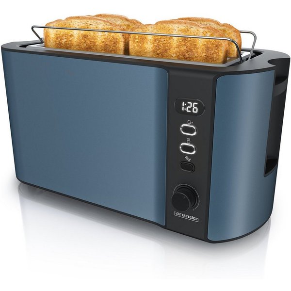 Arendo Toaster Edelstahl, Langschlitz, Display mit Restzeitanzeige, Krümelschublade, 2 lange Schlitze, für 4 Scheiben, 1500 W, Defrost Funktion, Wärmeisolierend