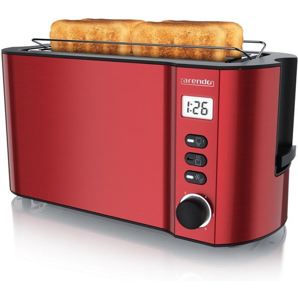 Arendo Toaster Edelstahl, Langschlitz, Display mit Restzeitanzeige, Krümelschublade, 2 lange Schlitze, für 4 Scheiben, 1500 W, Defrost Funktion, Wärmeisolierend