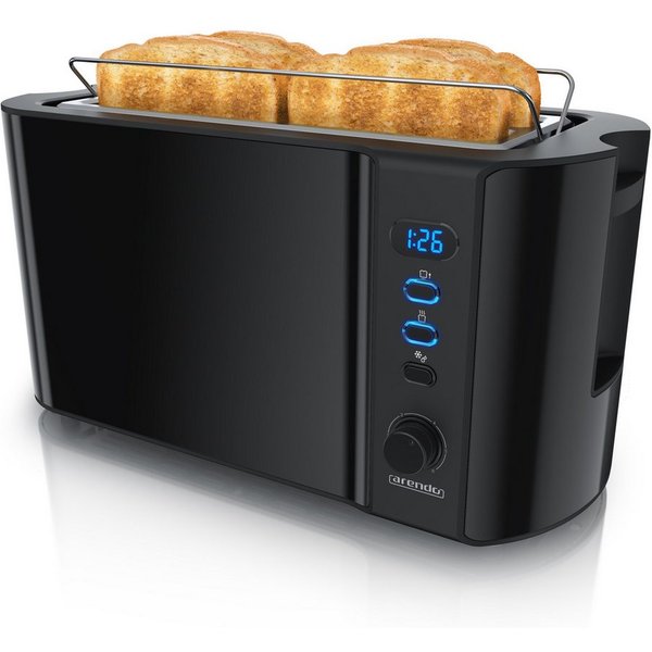 Arendo Toaster Edelstahl, Langschlitz, Display mit Restzeitanzeige, Krümelschublade, 2 lange Schlitze, für 4 Scheiben, 1500 W, Defrost Funktion, Wärmeisolierend