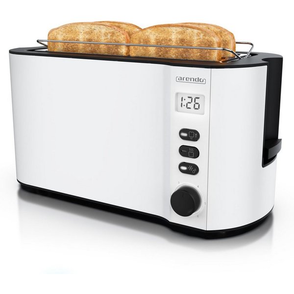 Arendo Toaster Edelstahl, Langschlitz, Display mit Restzeitanzeige, Krümelschublade, 2 lange Schlitze, für 4 Scheiben, 1500 W, Defrost Funktion, Wärmeisolierend