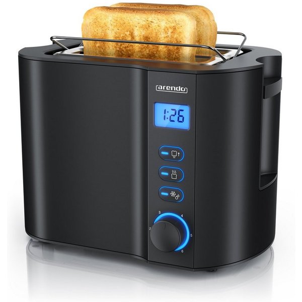 Arendo Toaster Edelstahl, 2 Scheiben Kurz, Kurzschlitz, Display, Restzeitanzeige, 2 kurze Schlitze, für 2 Scheiben, 800 W, Integrierter Brötchenaufsatz, Doppelw
